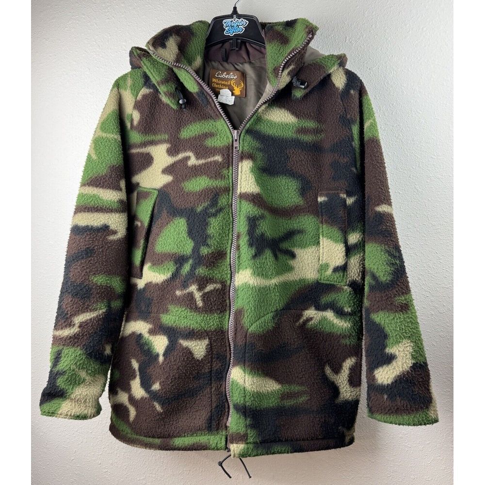 Cabelas Whitetails Men's Medium Camo Polar Fleece Hunting Jacket Zip Up